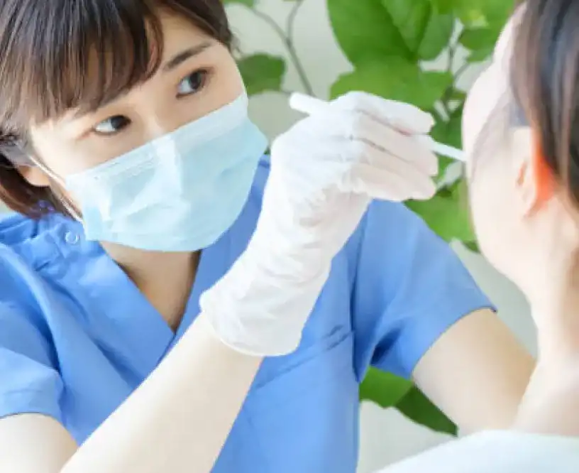 歯科医師が歯の様子を見ている